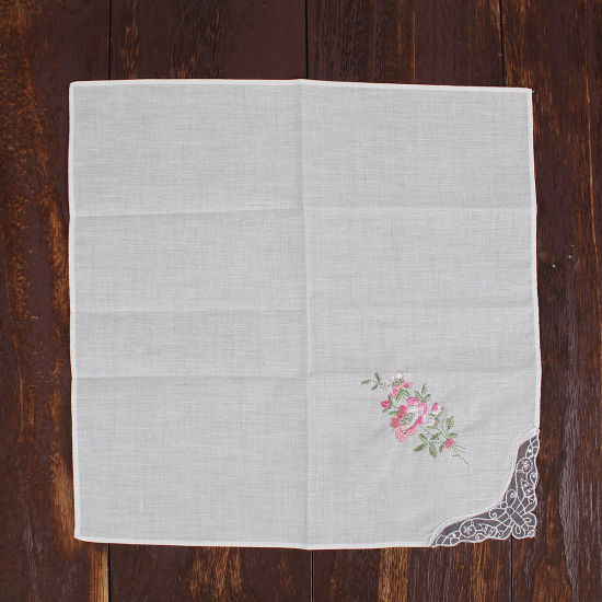 Picture of Cotton Embroidery Handkerchief  Square Flower Mixed Color 27.5cm x 27.5cm, 3 PCs