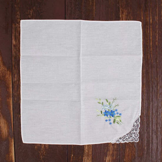 Picture of Cotton Embroidery Handkerchief  Square Flower Mixed Color 27.5cm x 27.5cm, 3 PCs