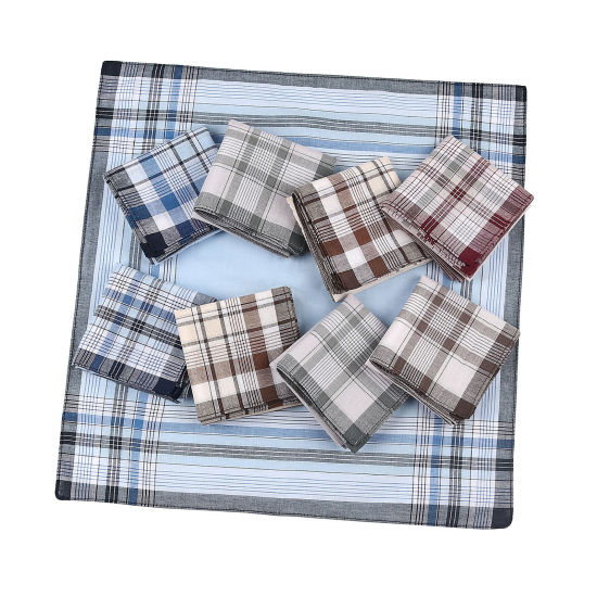 Cotton Men's Handkerchief Square Mixed Color 38cm x 38cm, 9 PCs の画像