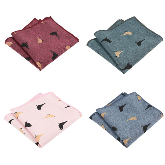 Cotton Men's Handkerchief Square Bird Mixed Color 25cm x 25cm, 4 PCs の画像