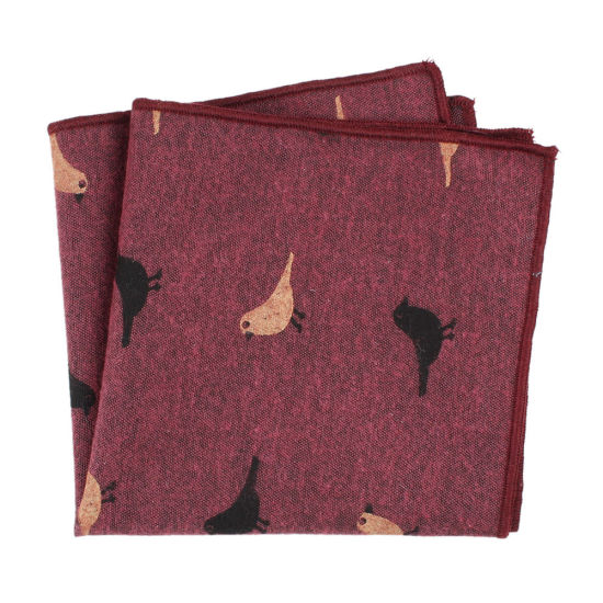 Cotton Men's Handkerchief Square Bird Mixed Color 25cm x 25cm, 4 PCs の画像