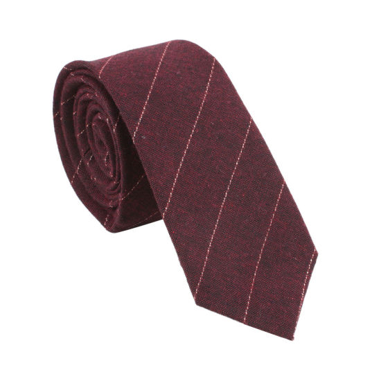 Image de Cotton Men's Necktie Tie Stripe Wine Red 145cm x 6cm, 1 Piece