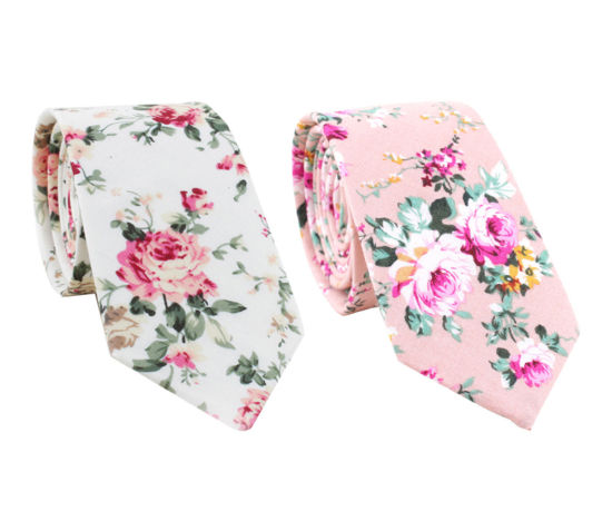 Image de Cotton Men's Necktie Tie Flower Mixed Color 145cm x 6cm, 2 PCs