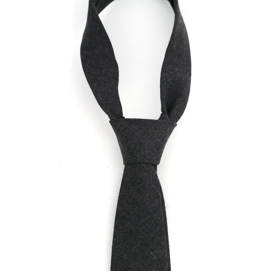 Image de Cravate Homme en Coton Gris Foncé 145cm x 6cm, 1 Pièce