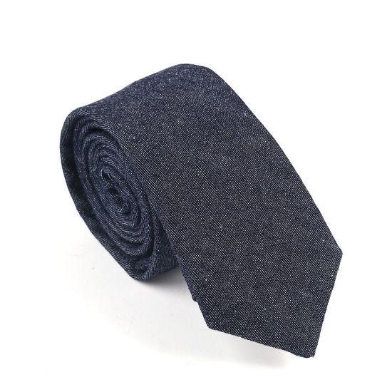 Cotton Men's Necktie Tie Navy Blue 145cm x 6cm, 1 Piece の画像