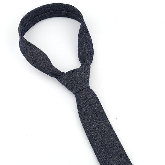 Cotton Men's Necktie Tie Navy Blue 145cm x 6cm, 1 Piece の画像