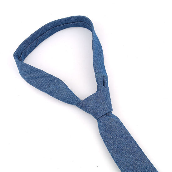 Cotton Men's Necktie Tie Blue 145cm x 6cm, 1 Piece の画像