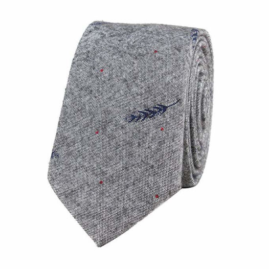 Изображение Cotton Men's Necktie Tie Leaf Gray 145cm x 6cm, 1 Piece