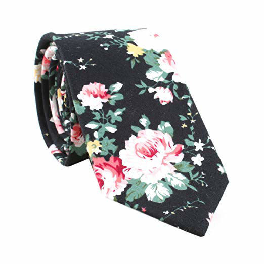 Image de Cotton Men's Necktie Tie Flower Black 145cm x 6cm, 1 Piece