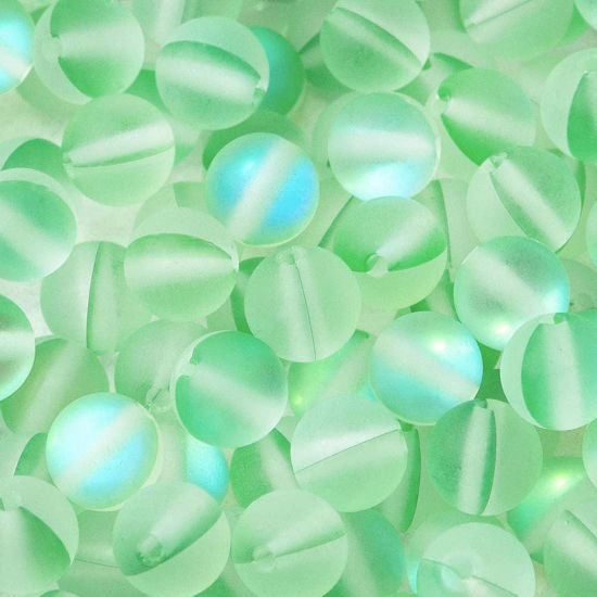 Picture of 100 PCs Glass Imitation Glitter Polaris Beads Round Green Translucent Frosted About 6mm Dia, Hole: Approx 1.1mm