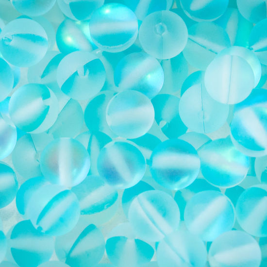 Bild von 100 Stück Glas Imitat Glänzende Polaris Perlen Rund Hellblau Transluzent Matt ca. 6mm D., Loch: 1.1mm