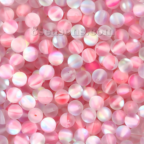 Imagen de 100 Unidades Vidrio Cuentas Imitación Polaris Glitter Ronda, Rosado Translúcido Escarchado Aprox 6mm Diámetro, Agujero: Aprox 1.1mm