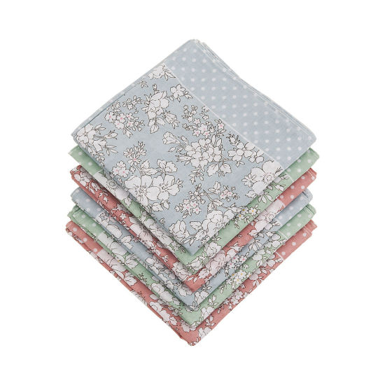 Image de Cotton Handkerchief Square Flower Mixed Color 45cm x 45cm, 6 PCs