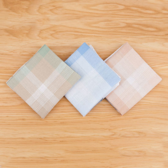 Picture of 2# Cotton Men's Handkerchief Square Grid Checker Mixed Color 40cm x 40cm, 12 PCs