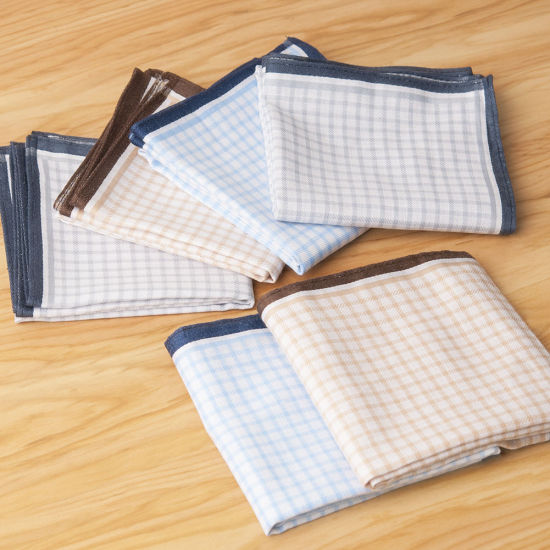 Image de Cotton Men's Handkerchief Square Grid Checker Mixed Color 43cm x 43cm, 12 PCs