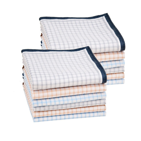 Cotton Men's Handkerchief Square Grid Checker Mixed Color 43cm x 43cm, 12 PCs の画像
