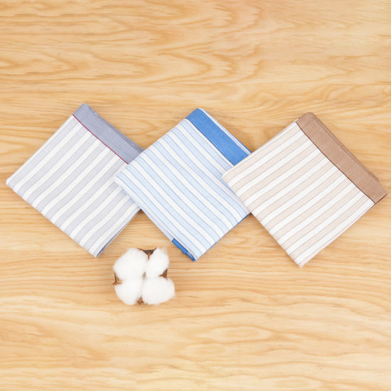 Cotton Handkerchief  Square Stripe Mixed Color 43cm x 43cm, 12 PCs の画像