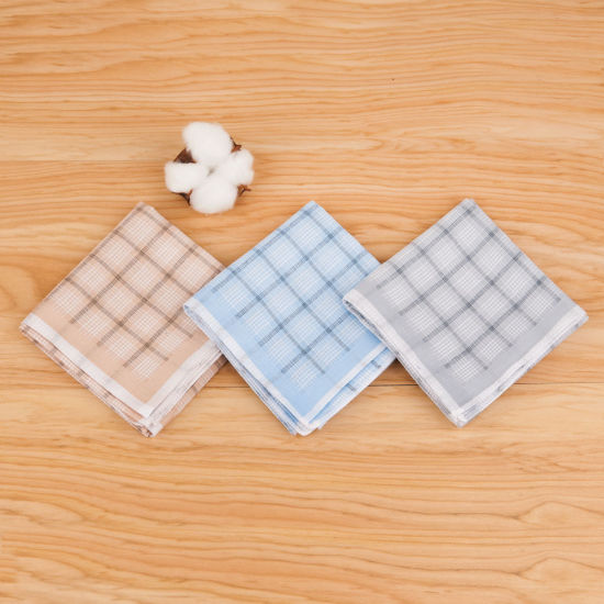 Bild von Cotton Handkerchief Square Grid Checker Mixed Color 43cm x 43cm, 12 PCs