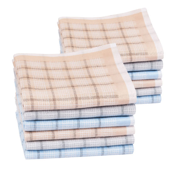 Picture of Cotton Handkerchief Square Grid Checker Mixed Color 43cm x 43cm, 12 PCs