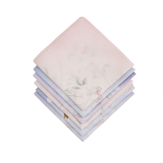 Image de Cotton Handkerchief  Square Flower Mixed Color 45cm x 45cm, 6 PCs