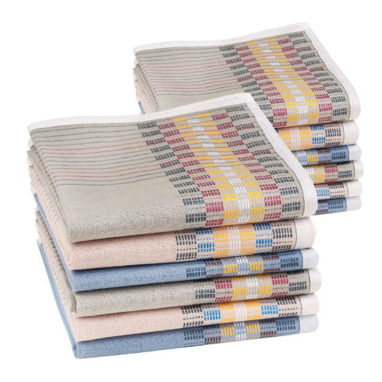 Picture of Cotton Handkerchief  Square Stripe Mixed Color 43cm x 43cm, 12 PCs