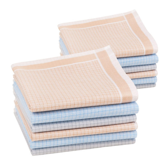 Cotton Handkerchief  Square Grid Checker Mixed Color 43cm x 43cm, 12 PCs の画像