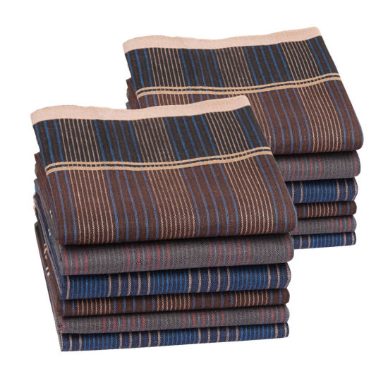 Picture of 5# Cotton Men's Handkerchief Square Grid Checker Mixed Color 40cm x 40cm, 12 PCs
