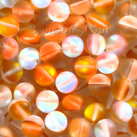 Picture of 100 PCs Glass Imitation Glitter Polaris Beads Round Orange Frosted About 8mm Dia, Hole: Approx 1.1mm