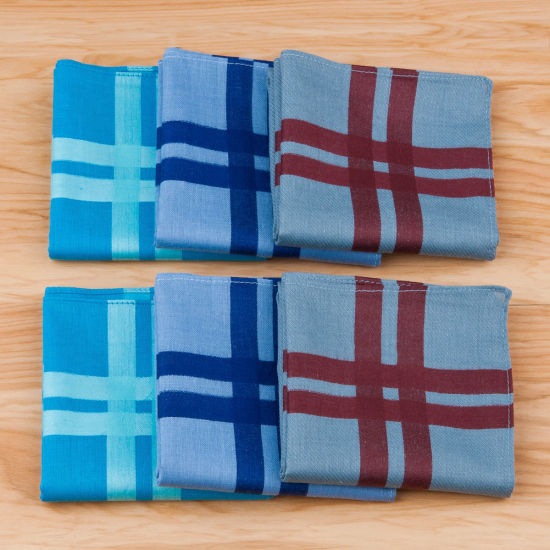 Picture of Cotton Men's Handkerchief Square Grid Checker Mixed Color 40cm x 40cm, 12 PCs