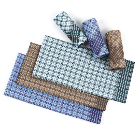 Изображение Cotton Men's Handkerchief Square Grid Checker Mixed Color 43cm x 43cm, 6 PCs