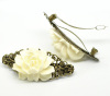 Bild von Französisch Haarspangen Haarklammer Haarclip weiß Harz Blumen Antik Bronze Hohl 7.9cm x 3.7cm 2 Stücke
