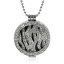 Image de Collier Pendentif Médaillon Disque Coin Rond Rayé Creux Email Noir Argent Mat à Strass Transparent 74cm long, 1 Pièce