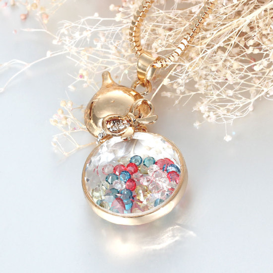 Immagine di Lega di Zinco + Lega + Strass + Vetro Collana Oro Placcato Nulla Disegno Multicolore Strass lunghezza:75.5cm 1 Pz