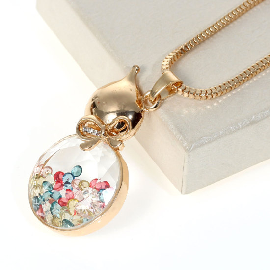 Immagine di Lega di Zinco + Lega + Strass + Vetro Collana Oro Placcato Nulla Disegno Multicolore Strass lunghezza:75.5cm 1 Pz