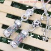 Picture of Floating Living Memory Glass Locket Necklace Snake Chain Silver Tone Leopard Column Pendant With Multicolor Rhinestone Enamel Black 75.5cm(29 6/8") long, 1  Piece