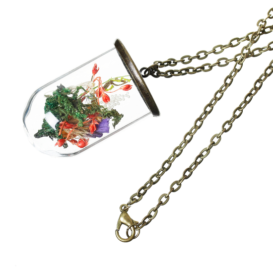 Image de colliers en Alliage de zinc + Verre + Rocailles Multicolore Bronze antique 69.5cm Long, 1 Pièce 