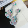 Picture of Earrings Teardrop Shape Silver Tone Multicolor Acrylic Faceted Embellishments Clear Rhinestone W/ Stoppers 3.6cm x1.6cm(1 3/8" x 5/8"), Post/ Wire Size: (21 gauge), 1 Pair