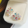 Picture of Ear Post Stud Earrings Flower Shape Gold Plated Multicolor AB Color Rhinestone W/ Stoppers 19mm x18mm( 6/8" x 6/8"), Post/ Wire Size: (21 gauge), 1 Pair