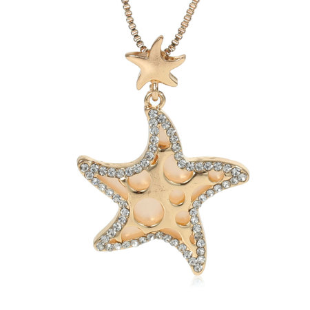 Image de Collier Etoile de Mer Doré à Strass Rose Orange Transparent 41cm long, 1 Pièce