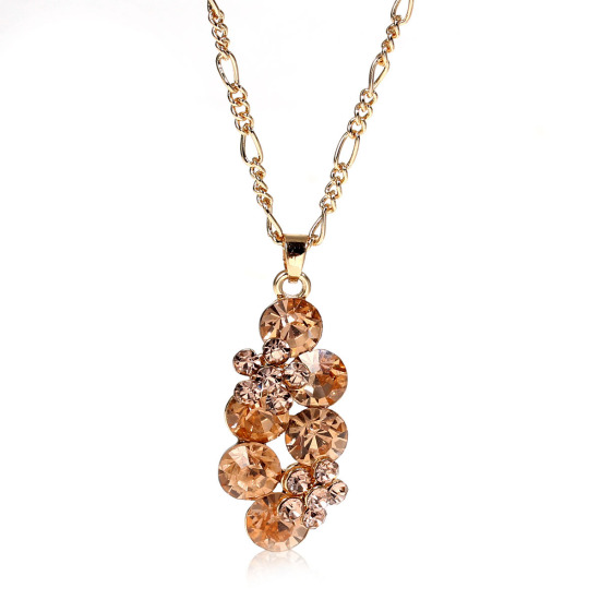 Picture of Jewelry Necklace Flower Gold Plated Champagne Rhinestone 42cm(16 4/8") long, 1 Piece