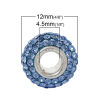 Picture of (Flaw Clearance Bulk Sale) Sterling Silver European Style Large Hole Charm Beads Round Lightblue Rhinestone About 12mm x 7mm( 4/8" x 2/8"), Hole:Approx 4.5mm, 1 PCs
