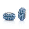 Picture of (Flaw Clearance Bulk Sale) Sterling Silver European Style Large Hole Charm Beads Round Lightblue Rhinestone About 12mm x 7mm( 4/8" x 2/8"), Hole:Approx 4.5mm, 1 PCs