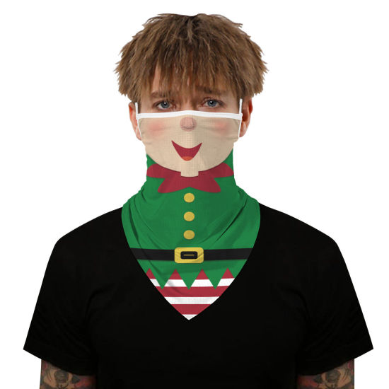 Picture of Polyester Adults Windproof Dustproof Face Mask For Outdoor Cycling Green Triangle Christmas Santa Claus 1 Piece