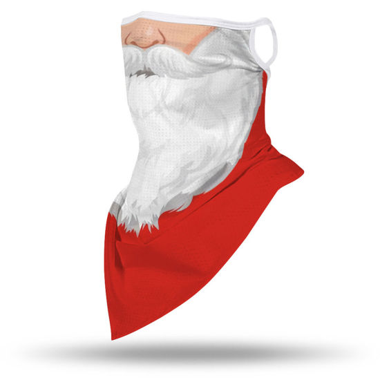 Picture of Polyester Adults Windproof Dustproof Face Mask For Outdoor Cycling White & Red Christmas Santa Claus 45cm x 23cm, 1 Piece