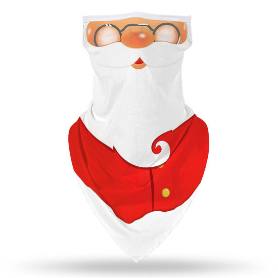 Picture of Polyester Adults Windproof Dustproof Face Mask For Outdoor Cycling White & Red Christmas Santa Claus 45cm x 23cm, 1 Piece