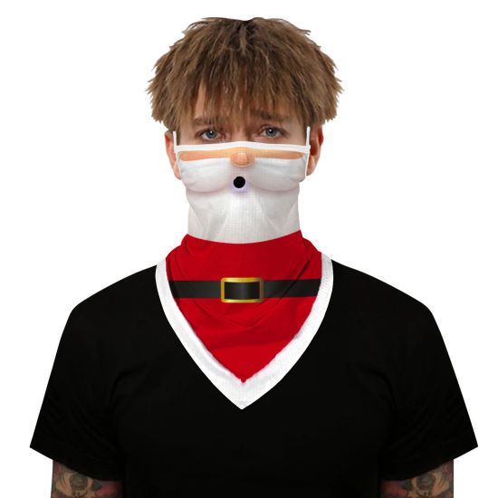 Image de Masque Facial Anti-poussière Coupe-Vent pour Monter à Bicyclette en Plein Air Adulte en Polyester Blanc & Rouge Père de Noël 45cm x 23cm, 1 Pièce