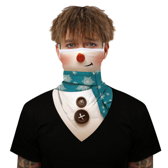 Picture of Polyester Adults Windproof Dustproof Face Mask For Outdoor Cycling White Christmas Snowman 45cm x 23cm, 1 Piece