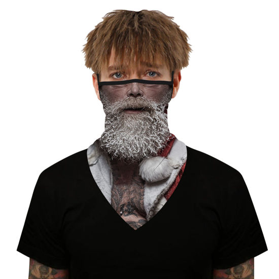 Picture of Polyester Adults Windproof Dustproof Face Mask For Outdoor Cycling White Christmas Santa Claus 45cm x 23cm, 1 Piece