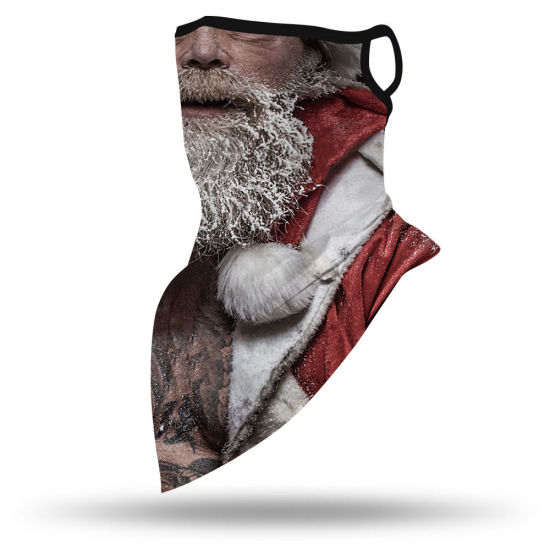 Изображение Polyester Adults Windproof Dustproof Face Mask For Outdoor Cycling White Christmas Santa Claus 45cm x 23cm, 1 Piece