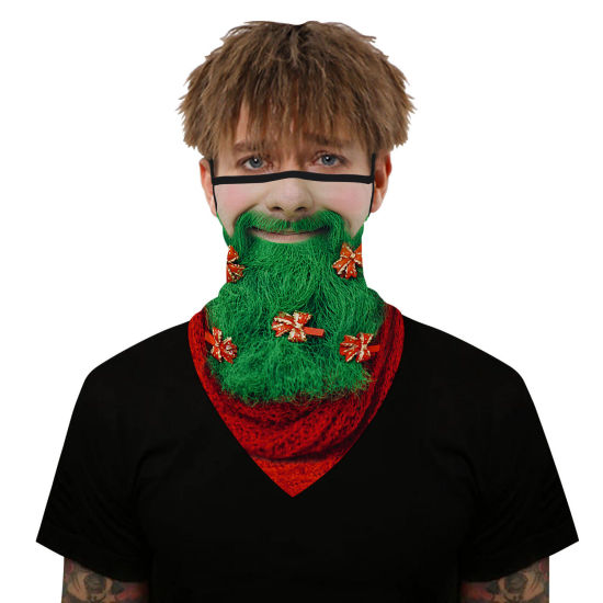 Picture of Polyester Adults Windproof Dustproof Face Mask For Outdoor Cycling Red & Green Christmas Santa Claus 45cm x 23cm, 1 Piece